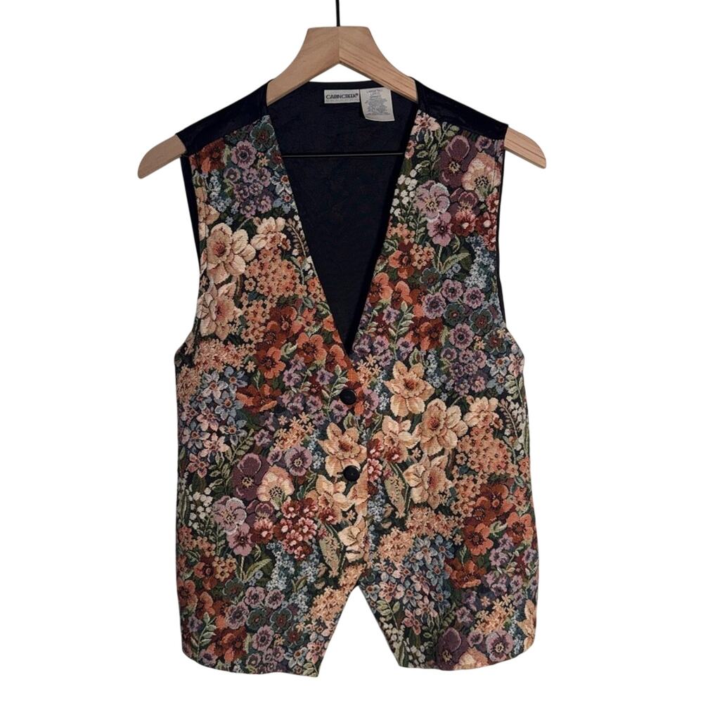 VINTAGE CABIN CREEK embroidered floral cabincore grandma coastal cowgirl vest L